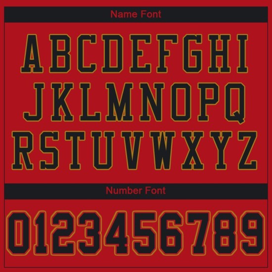 Maglia da football personalizzata in maglia rossa, autentica e nera, in oro antico Maglia da football personalizzata in maglia rossa, autentica e nera, in oro antico