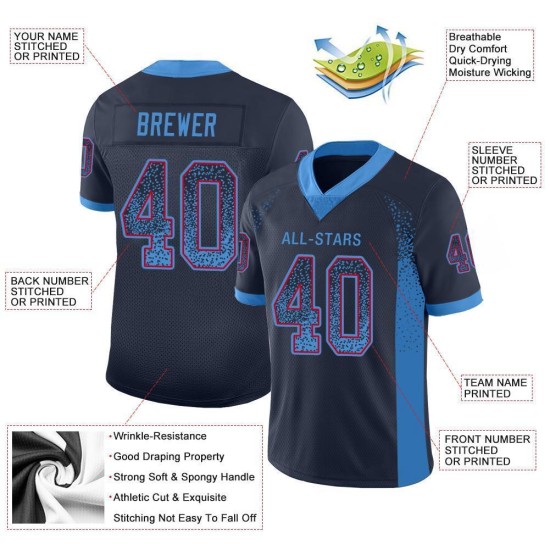 Maglia da football blu polvere-rossa, moda, maglia blu navy, personalizzata