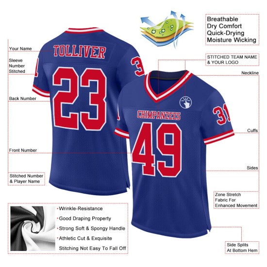 Maglia da football retrò autentica rossa e bianca personalizzata in maglia reale Maglia da football retrò autentica rossa e bianca personalizzata in maglia reale