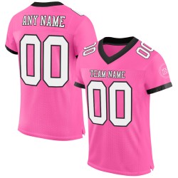 Maglia da football rosa autentica in rete bianca e nera personalizzata