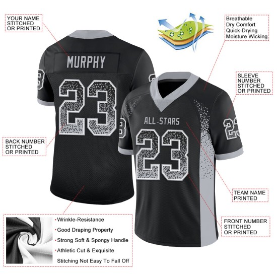 Maglia da football personalizzata Fashion Mesh Drift grigio-bianca nera Maglia da football personalizzata Fashion Mesh Drift grigio-bianca nera