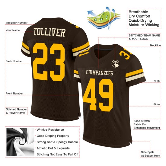 Maglia da calcio marrone oro-crema personalizzata autentica in rete