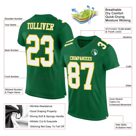 Maglia personalizzata Football Green Kelly in maglia autentica bianca e oro Maglia personalizzata Football Green Kelly in maglia autentica bianca e oro