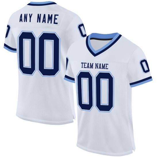Maglia da football americano personalizzata blu navy-chiaro, retrò, bianca Maglia da football americano personalizzata blu navy-chiaro, retrò, bianca