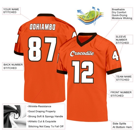 Maglia da calcio autentica retrò in maglia arancione, bianca e marrone, personalizzata Maglia da calcio autentica retrò in maglia arancione, bianca e marrone, personalizzata