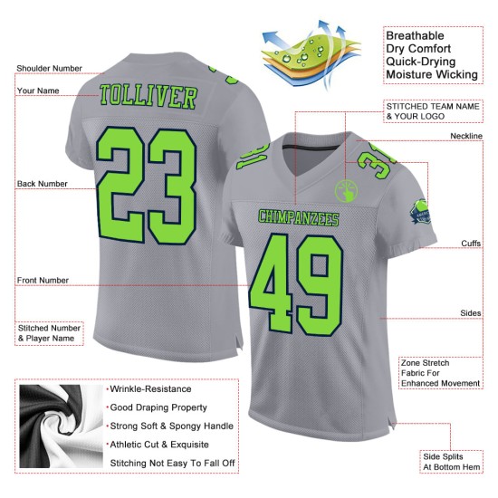 Maglia da calcio personalizzata Neon Mesh verde-grigio navy autentica Maglia da calcio personalizzata Neon Mesh verde-grigio navy autentica