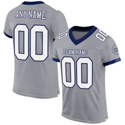 Maglia da football autentica bianca-blu navy personalizzata in maglia grigia