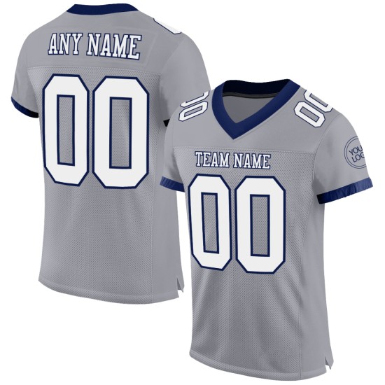 Maglia da football autentica bianca-blu navy personalizzata in maglia grigia Maglia da football autentica bianca-blu navy personalizzata in maglia grigia