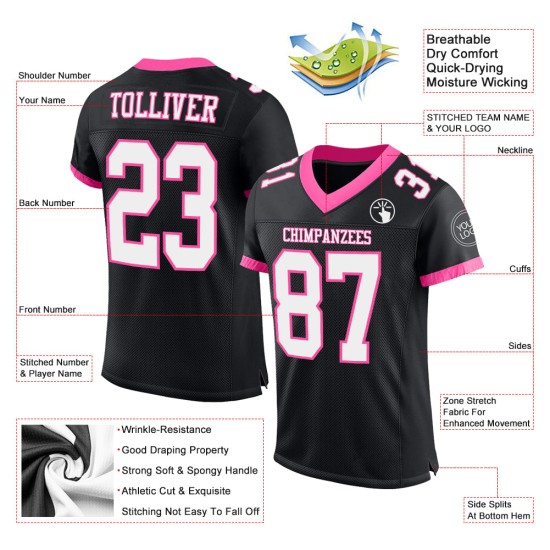 Maglia da calcio personalizzata bianca e rosa, autentica, nera Maglia da calcio personalizzata bianca e rosa, autentica, nera