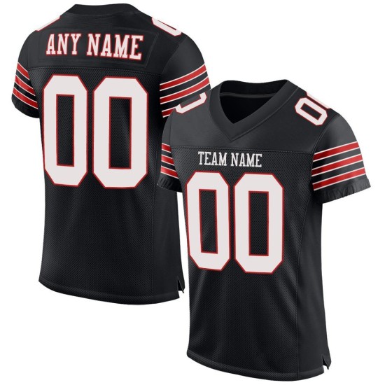 Maglia da football autentica personalizzata bianco-scarlatto in rete nera Maglia da football autentica personalizzata bianco-scarlatto in rete nera