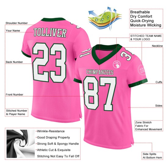 Maglia da calcio autentica personalizzata rosa, bianca e verde Maglia da calcio autentica personalizzata rosa, bianca e verde