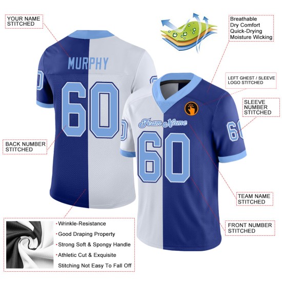 Maglia da calcio leggera personalizzata in rete blu reale e bianca, moda divisa Maglia da calcio leggera personalizzata in rete blu reale e bianca, moda divisa