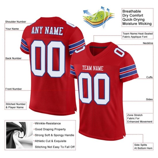 Maglia da calcio autentica bianca-blu in mesh rossa personalizzata