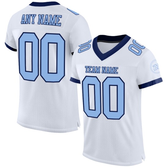 Maglia da football personalizzata bianca leggera a rete blu navy autentica Maglia da football personalizzata bianca leggera a rete blu navy autentica