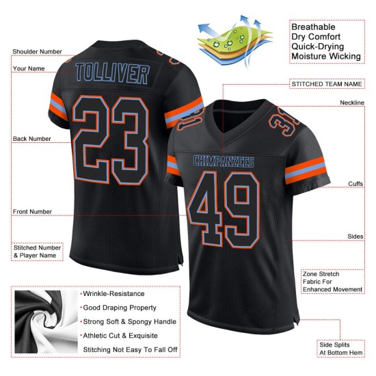 Maglia da calcio nera-arancio personalizzata, autentica, in mesh nera Maglia da calcio nera-arancio personalizzata, autentica, in mesh nera