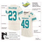 Maglia da football autentica personalizzata in maglia color crema, grigio-verde acqua Maglia da football autentica personalizzata in maglia color crema, grigio-verde acqua