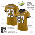 Maglia personalizzata bianco-blu navy da football americano, maglia dorata autentica Maglia personalizzata bianco-blu navy da football americano, maglia dorata autentica