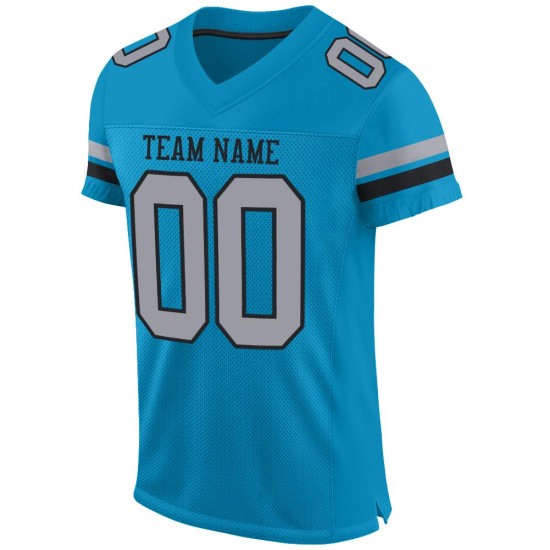 Maglia da football Panther Mesh personalizzata, autentica, blu chiaro, grigio-nera Maglia da football Panther Mesh personalizzata, autentica, blu chiaro, grigio-nera