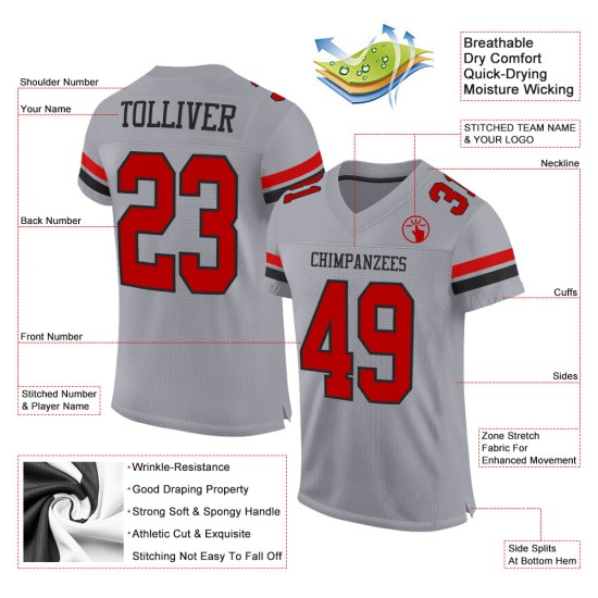 Maglia da calcio autentica personalizzata in maglia grigia, rossa e nera Maglia da calcio autentica personalizzata in maglia grigia, rossa e nera