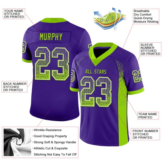 Maglia da football Neon Mesh personalizzata Drift Fashion Viola Verde-Bianco Maglia da football Neon Mesh personalizzata Drift Fashion Viola Verde-Bianco