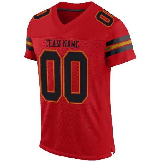 Maglia da football personalizzata in maglia rossa, autentica e nera, in oro antico Maglia da football personalizzata in maglia rossa, autentica e nera, in oro antico