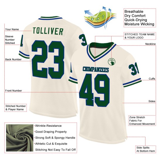 Maglia da football personalizzata retrò, verde crema, maglia reale autentica Maglia da football personalizzata retrò, verde crema, maglia reale autentica