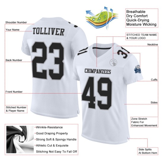 Maglia da calcio personalizzata in rete bianca, nera e grigia, autentica Maglia da calcio personalizzata in rete bianca, nera e grigia, autentica