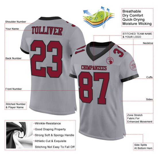 Maglia da calcio autentica personalizzata grigia in maglia cremisi-nera Maglia da calcio autentica personalizzata grigia in maglia cremisi-nera