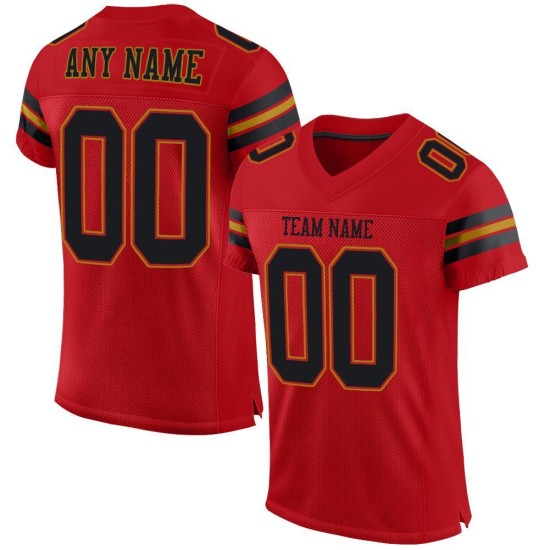 Maglia da football personalizzata in maglia rossa, autentica e nera, in oro antico Maglia da football personalizzata in maglia rossa, autentica e nera, in oro antico