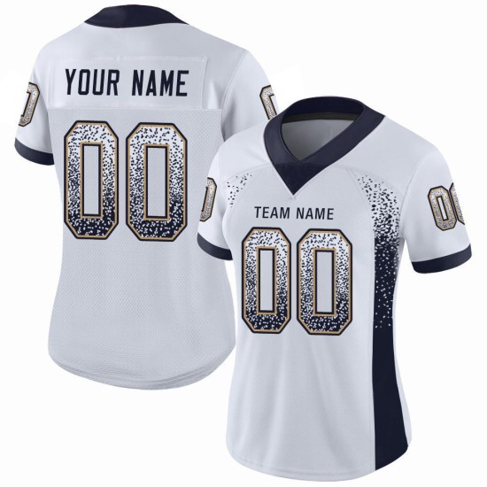 Maglia da football personalizzata Drift blu navy-old fashion, bianca e oro Maglia da football personalizzata Drift blu navy-old fashion, bianca e oro