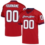 Maglia da football personalizzata in maglia autentica rossa retrò, bianca e blu navy Maglia da football personalizzata in maglia autentica rossa retrò, bianca e blu navy