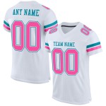 Maglia da football autentica bianca rosa-verde acqua personalizzata Maglia da football autentica bianca rosa-verde acqua personalizzata
