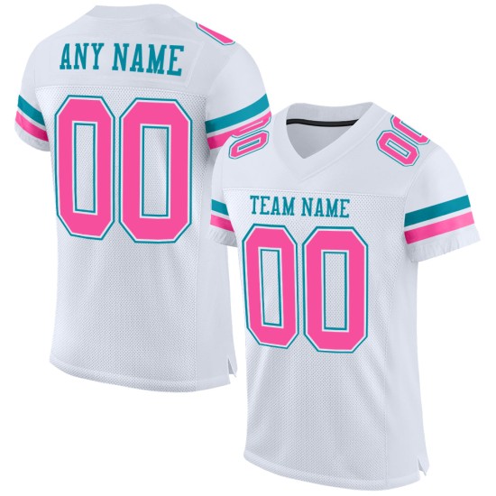 Maglia da football autentica bianca rosa-verde acqua personalizzata Maglia da football autentica bianca rosa-verde acqua personalizzata