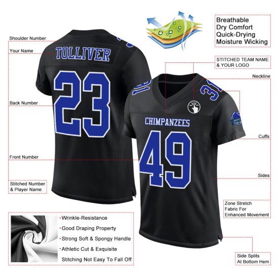 Maglia da calcio autentica personalizzata Royal-White Black