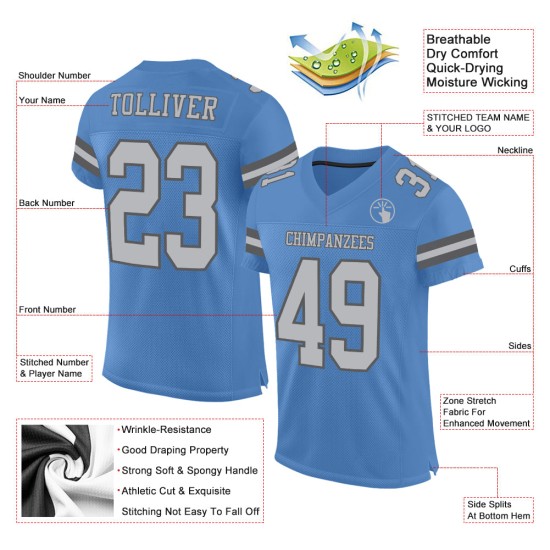 Maglia autentica azzurra personalizzata in maglia grigio-acciaio da football Maglia autentica azzurra personalizzata in maglia grigio-acciaio da football