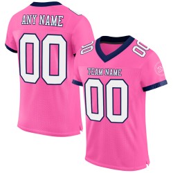 Maglia da football personalizzata rosa, bianca e blu navy, autentica in mesh
