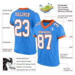 Maglia da football autentica personalizzata Blue Powder, maglia bianca e arancione