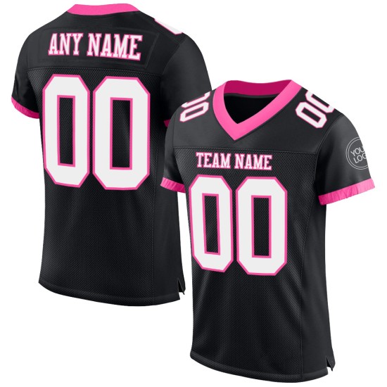 Maglia da calcio personalizzata bianca e rosa, autentica, nera Maglia da calcio personalizzata bianca e rosa, autentica, nera