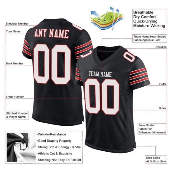 Maglia da football autentica personalizzata bianco-scarlatto in rete nera Maglia da football autentica personalizzata bianco-scarlatto in rete nera