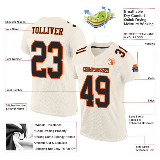 Maglia da calcio a rete nera e arancione color crema, autentica e personalizzata Maglia da calcio a rete nera e arancione color crema, autentica e personalizzata