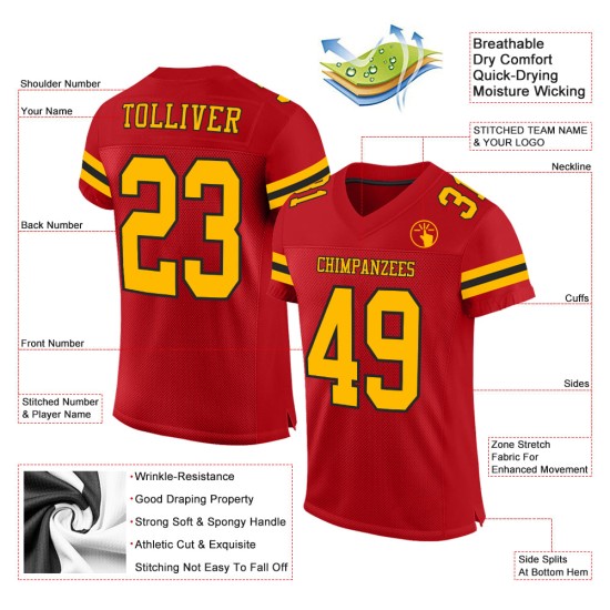 Maglia da football personalizzata in maglia rossa autentica oro-nera Maglia da football personalizzata in maglia rossa autentica oro-nera