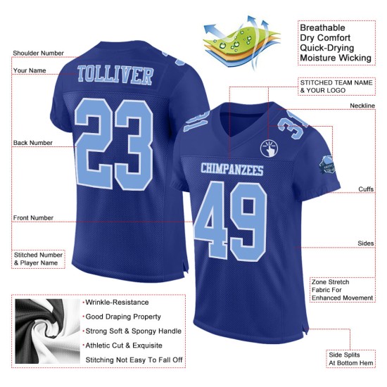 Maglia da calcio personalizzata autentica blu-bianca leggera in mesh