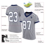 Maglia da football autentica bianca-blu navy personalizzata in maglia grigia Maglia da football autentica bianca-blu navy personalizzata in maglia grigia
