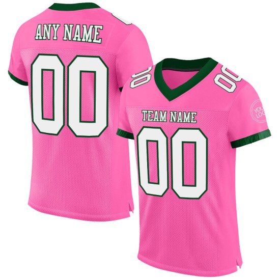 Maglia da calcio autentica personalizzata rosa, bianca e verde Maglia da calcio autentica personalizzata rosa, bianca e verde