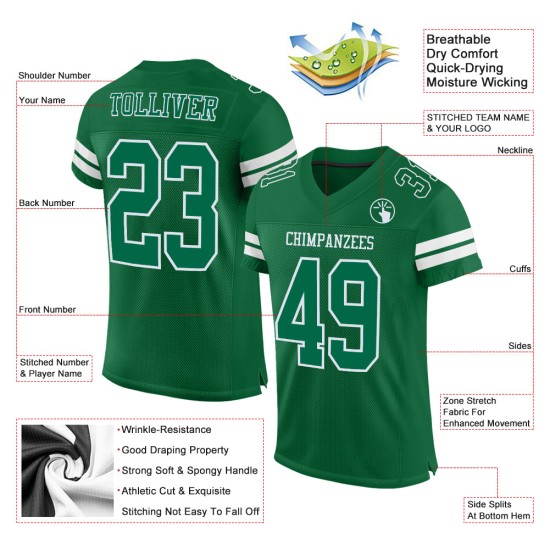 Maglia da football bianca personalizzata Kelly Green Authentic Mesh Maglia da football bianca personalizzata Kelly Green Authentic Mesh