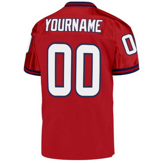 Maglia da football personalizzata in maglia autentica rossa retrò, bianca e blu navy Maglia da football personalizzata in maglia autentica rossa retrò, bianca e blu navy