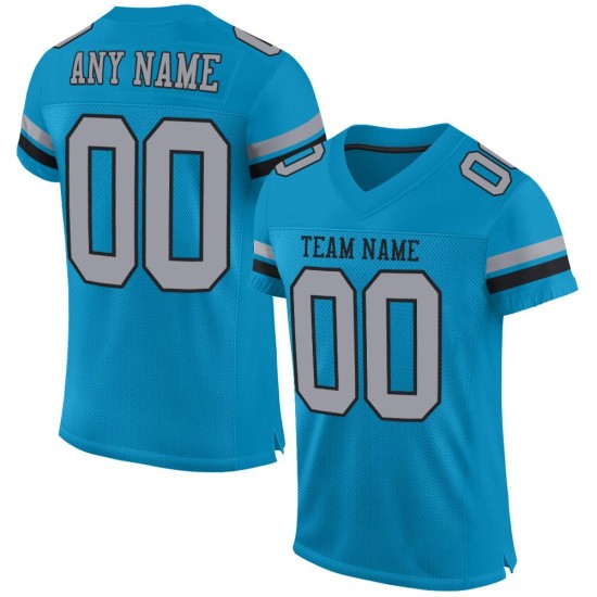 Maglia da football Panther Mesh personalizzata, autentica, blu chiaro, grigio-nera Maglia da football Panther Mesh personalizzata, autentica, blu chiaro, grigio-nera
