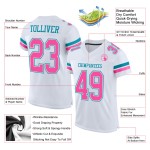 Maglia da football autentica bianca rosa-verde acqua personalizzata Maglia da football autentica bianca rosa-verde acqua personalizzata