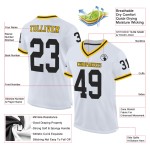 Maglia da calcio personalizzata in mesh bianca autentica, nera e oro, stile retrò