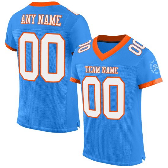 Maglia da football autentica personalizzata Blue Powder, maglia bianca e arancione